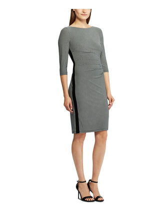 Vestido de malha franzido feminino Lauren by Ralph Lauren, preto/creme colonial, tamanho 12P