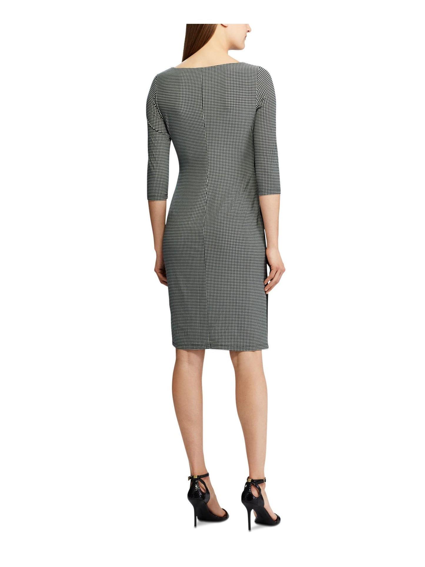 Vestido de malha franzido feminino Lauren by Ralph Lauren, preto/creme colonial, tamanho 12P