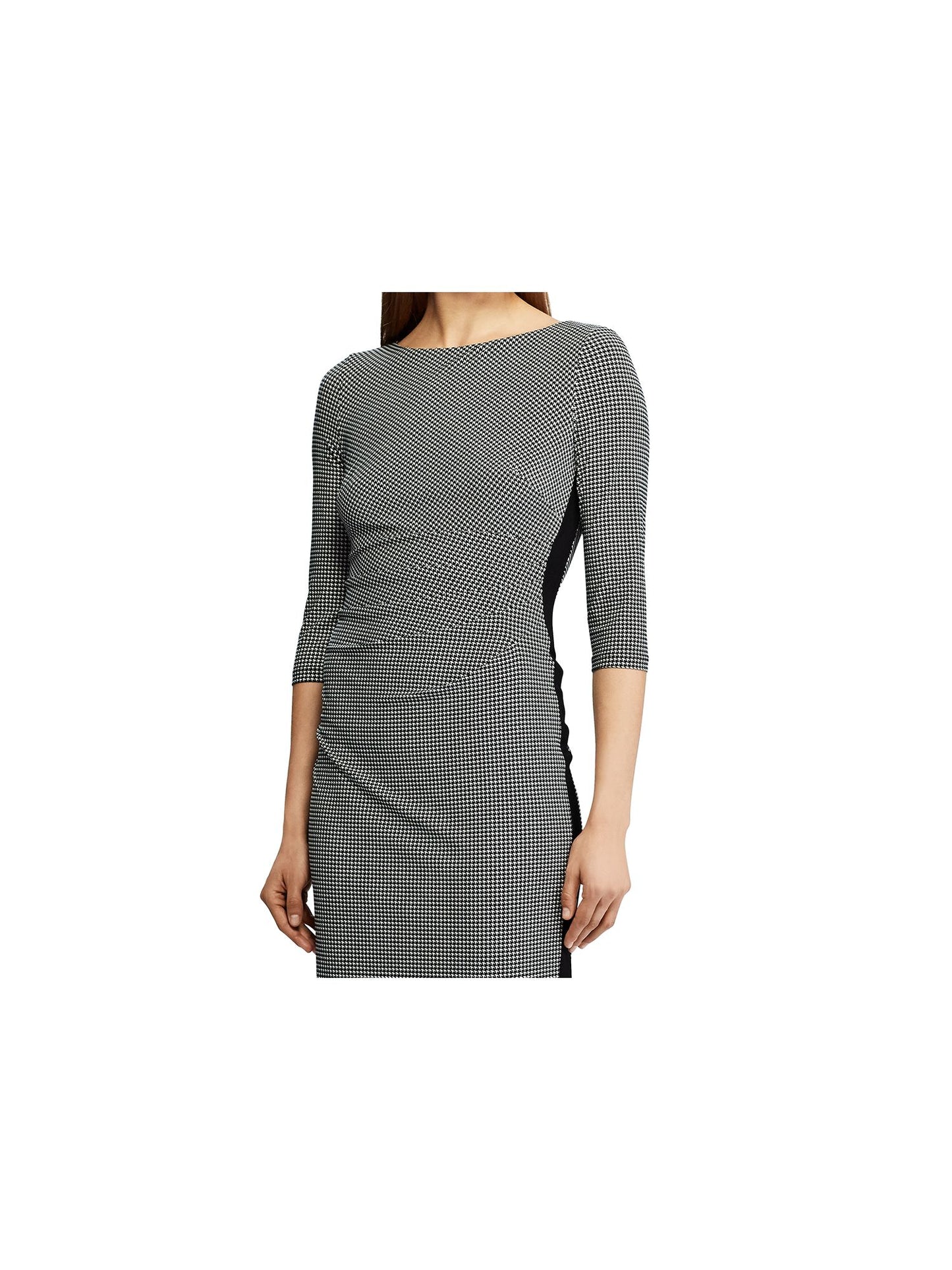 Vestido de malha franzido feminino Lauren by Ralph Lauren, preto/creme colonial, tamanho 12P