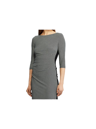 Vestido de malha franzido feminino Lauren by Ralph Lauren, preto/creme colonial, tamanho 12P