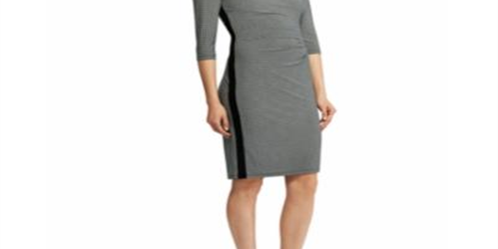 Vestido de malha franzido feminino Lauren by Ralph Lauren, preto/creme colonial, tamanho 12P