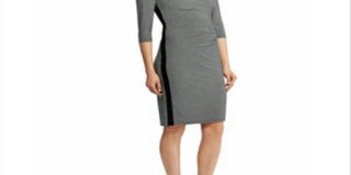 Vestido de malha franzido feminino Lauren by Ralph Lauren, preto/creme colonial, tamanho 12P