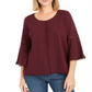 Blusa feminina estilo &amp; co, manga sino, acabamento em crochê, roxa, tamanho médio