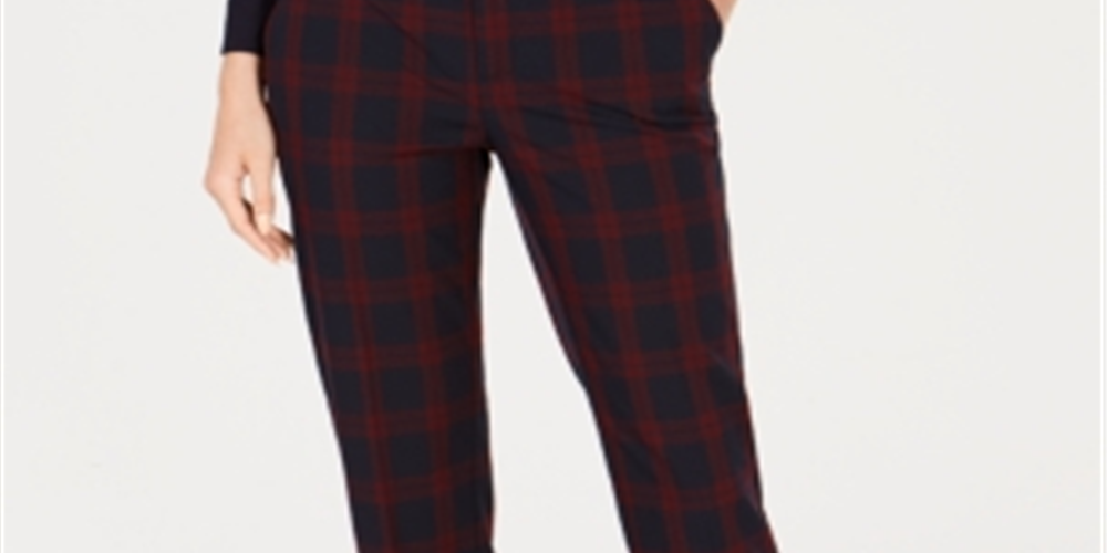 Calça feminina xadrez justa no tornozelo Charter Club, azul, tamanho 10