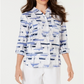 Camisa utilitária feminina Charter Club Petite Linen Sailboat com estampa branca brilhante, tamanho Petit M