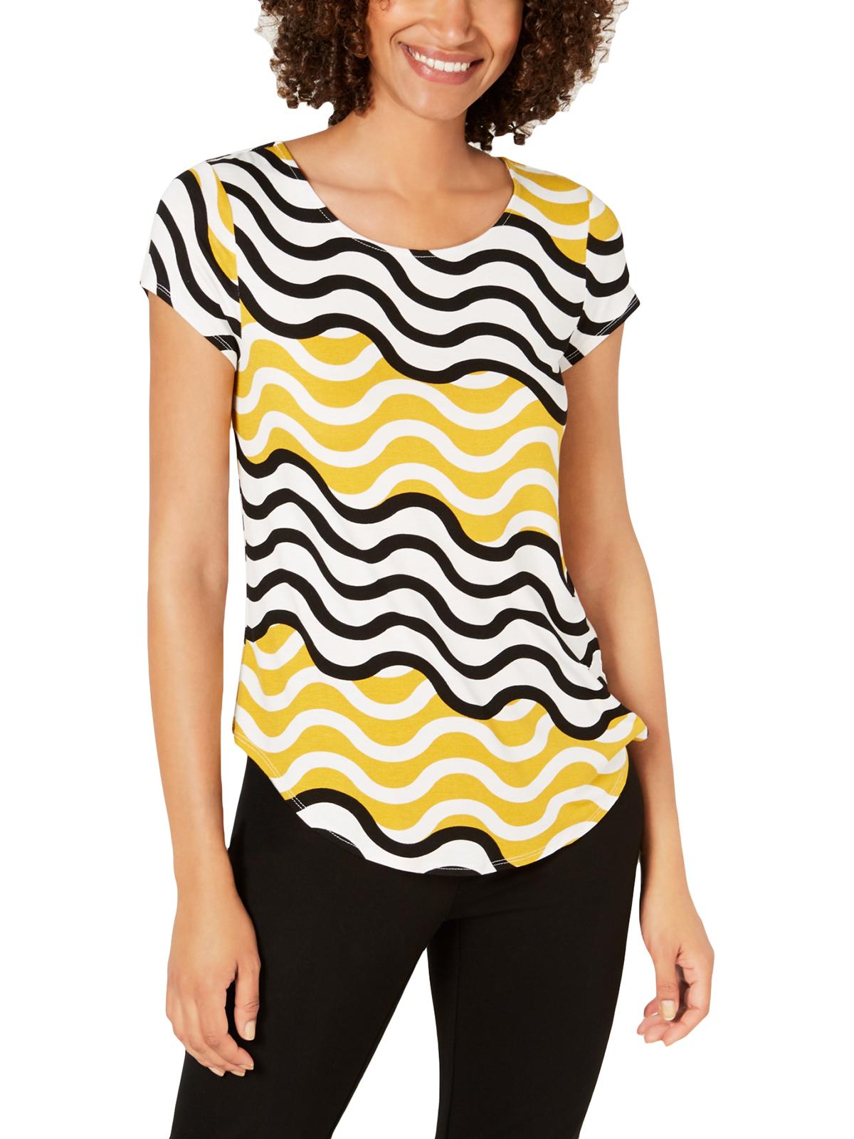 Camiseta feminina estampada Alfani Wave City Yellow tamanho P