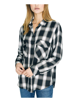 Blusa xadrez boyfriend feminina Sanctuary New Generation, preta, tamanho G
