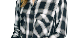 Blusa xadrez boyfriend feminina Sanctuary New Generation, preta, tamanho G