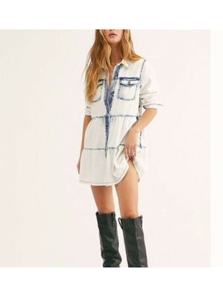 Vestido-camisa com gola jeans Nicole da Free People, azul, tamanho pequeno, para mulheres