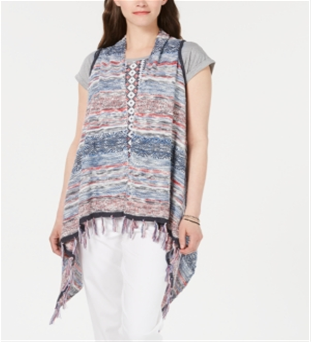 Colete feminino multicolorido com franjas estilo &amp; co, azul, tamanho G