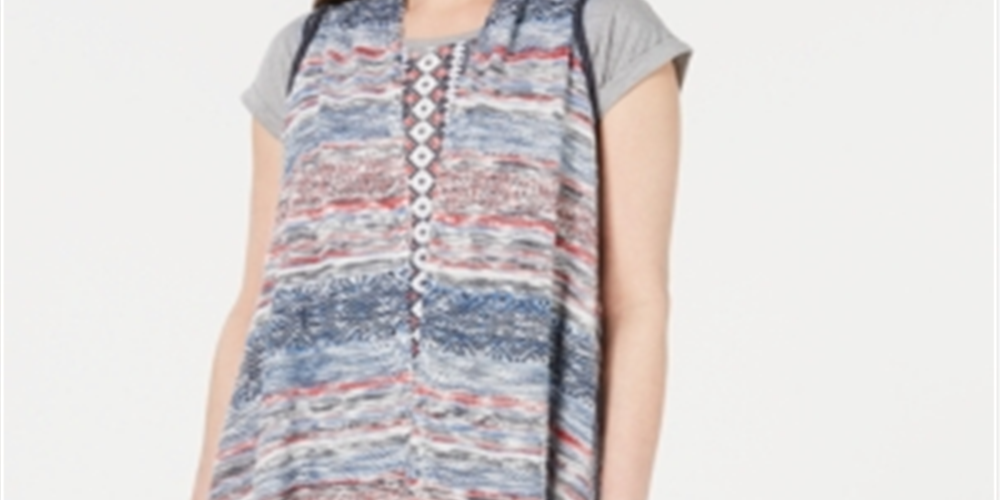 Colete feminino multicolorido com franjas estilo &amp; co, azul, tamanho G