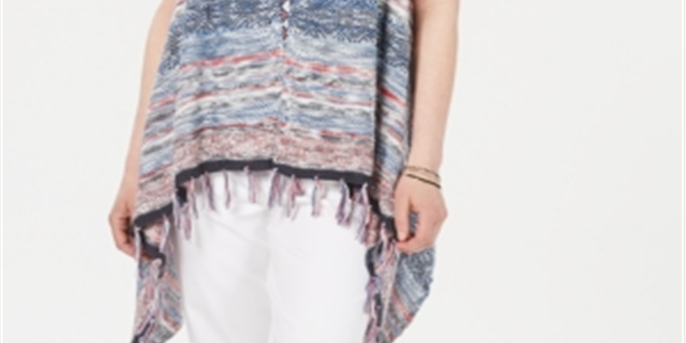Colete feminino multicolorido com franjas estilo &amp; co, azul, tamanho G