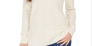 Suéter feminino de lurex com decote em V, marrom, tamanho pequeno, Charter Club