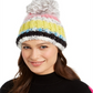 INC International Concepts Gorro feminino com mega pompom e blocos de cores, branco, tamanho único