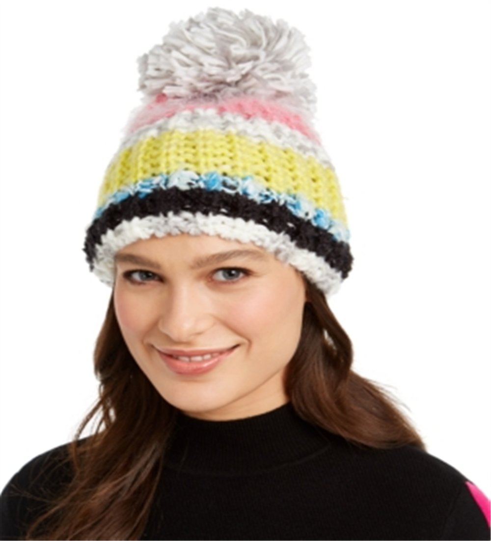 INC International Concepts Gorro feminino com mega pompom e blocos de cores, branco, tamanho único