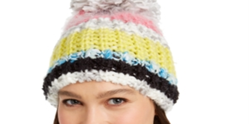 INC International Concepts Gorro feminino com mega pompom e blocos de cores, branco, tamanho único
