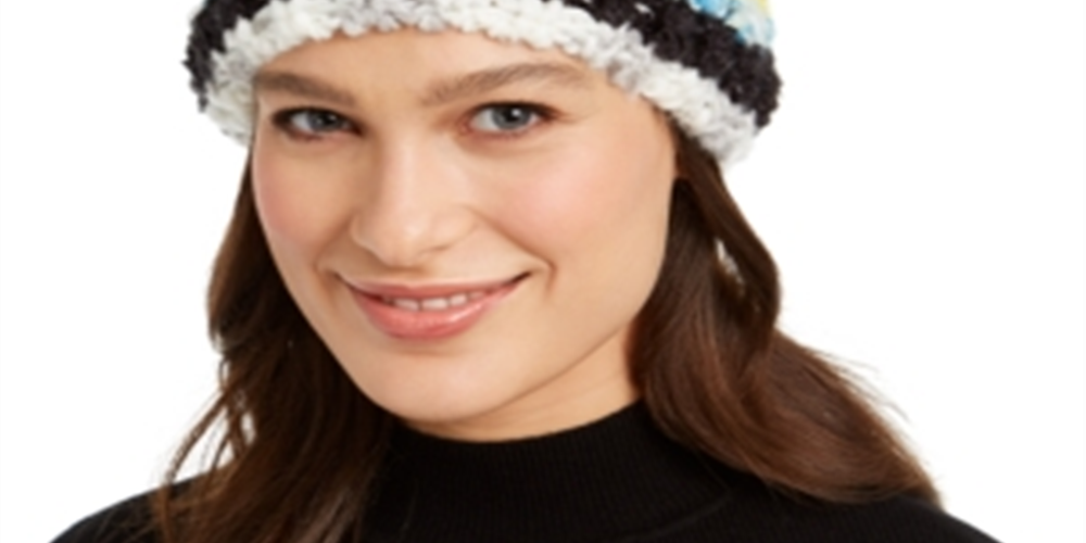 INC International Concepts Gorro feminino com mega pompom e blocos de cores, branco, tamanho único