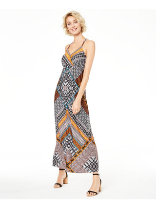 Vestido longo com decote em V e sem mangas estampado INC feminino, preto, tamanho XL