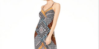 Vestido longo com decote em V e sem mangas estampado INC feminino, preto, tamanho XL