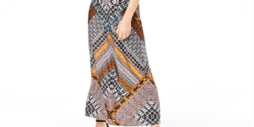 Vestido longo com decote em V e sem mangas estampado INC feminino, preto, tamanho XL