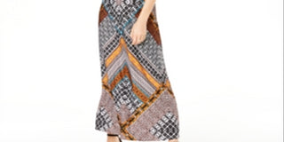 Vestido longo com decote em V e sem mangas estampado INC feminino, preto, tamanho XL