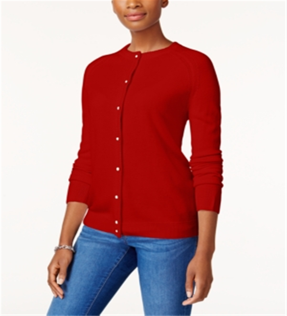 Karen Scott Cardigan Feminino com Botões e Contas Vermelho Cereja Tamanho XS