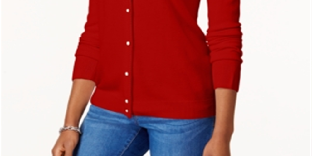 Karen Scott Cardigan Feminino com Botões e Contas Vermelho Cereja Tamanho XS