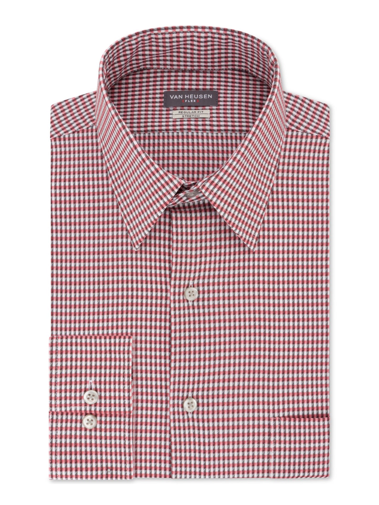 Camisa social masculina VAN HEUSEN com gola xadrez e ajuste clássico, elástica, vermelha, tamanho 14,5 x 32-33