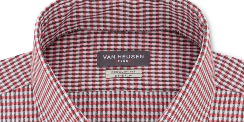Camisa social masculina VAN HEUSEN com gola xadrez e ajuste clássico, elástica, vermelha, tamanho 14,5 x 32-33