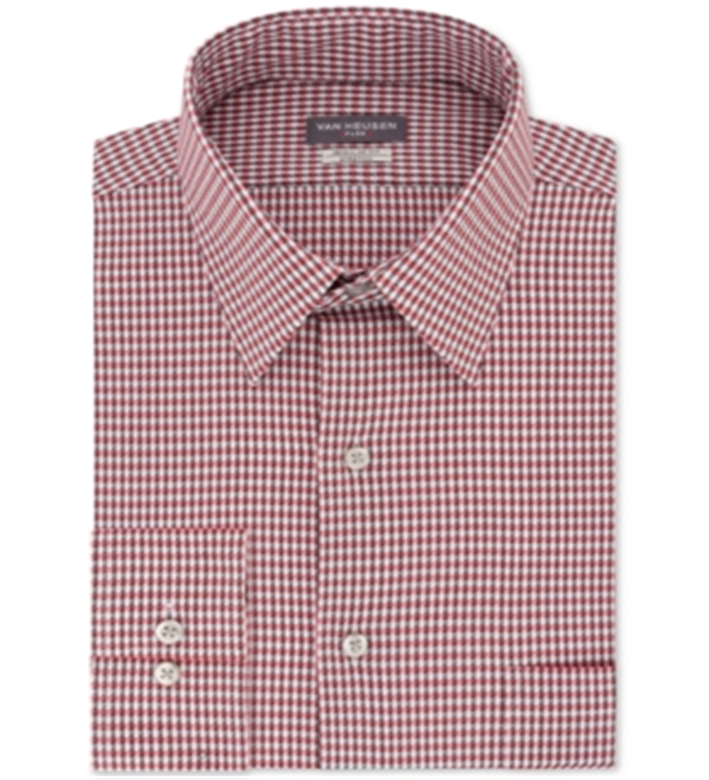 Camisa social masculina VAN HEUSEN com gola xadrez e ajuste clássico, elástica, vermelha, tamanho 14,5 x 32-33
