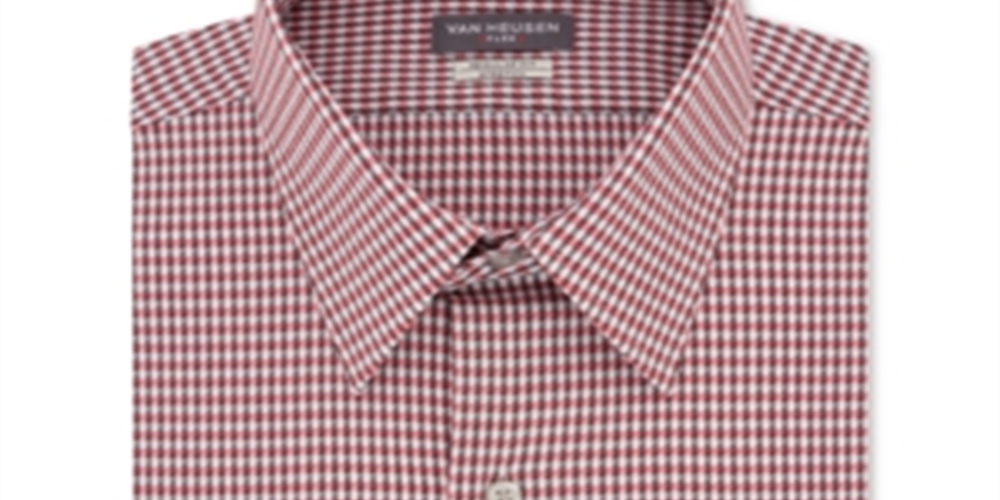 Camisa social masculina VAN HEUSEN com gola xadrez e ajuste clássico, elástica, vermelha, tamanho 14,5 x 32-33