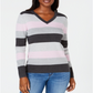 Karen Scott Suéter de algodão feminino com decote em V e blocos de cores, roxo, tamanho 2XL