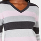 Karen Scott Suéter de algodão feminino com decote em V e blocos de cores, roxo, tamanho 2XL