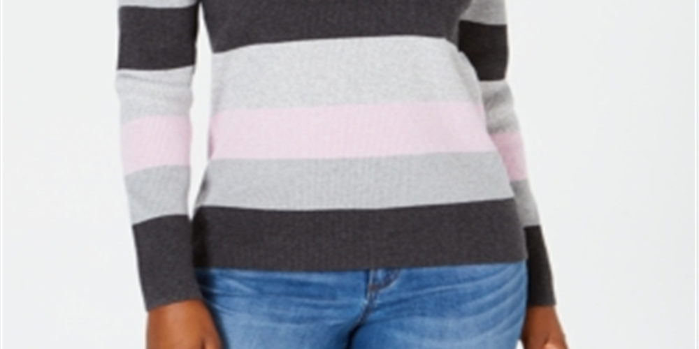 Karen Scott Suéter de algodão feminino com decote em V e blocos de cores, roxo, tamanho 2XL
