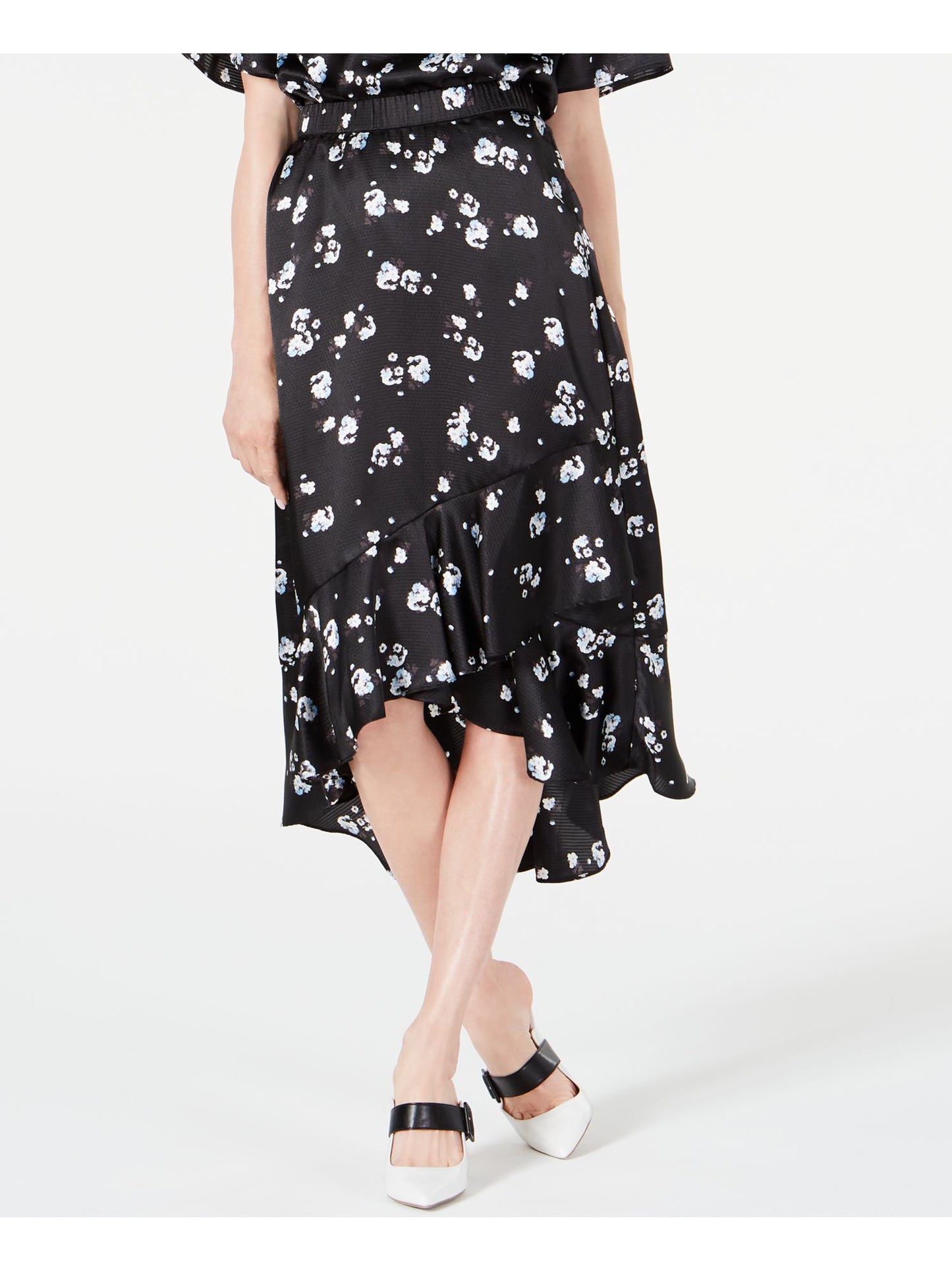 Saia ALFANI Floral Feminina Abaixo do Joelho Hi-Lo Preta Tamanho 8