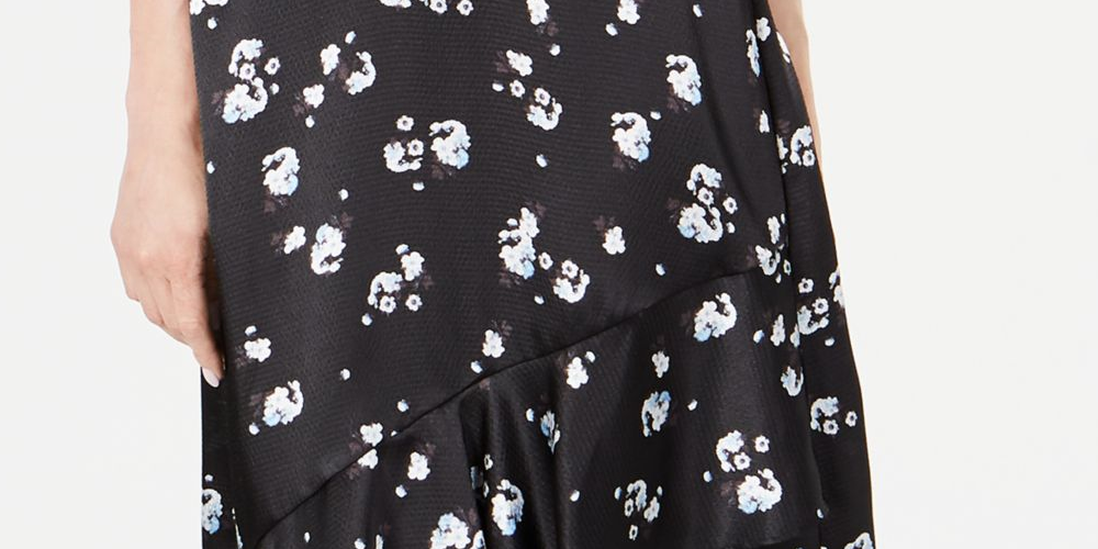 Saia ALFANI Floral Feminina Abaixo do Joelho Hi-Lo Preta Tamanho 8