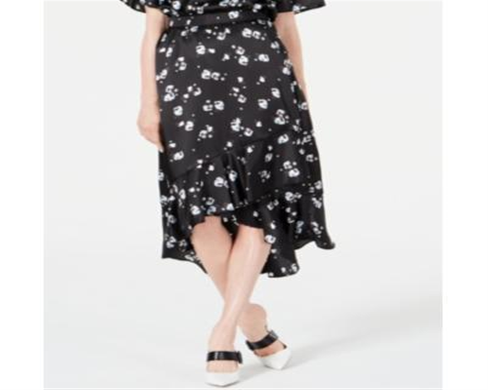 Saia ALFANI Floral Feminina Abaixo do Joelho Hi-Lo Preta Tamanho 8