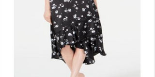 Saia ALFANI Floral Feminina Abaixo do Joelho Hi-Lo Preta Tamanho 8