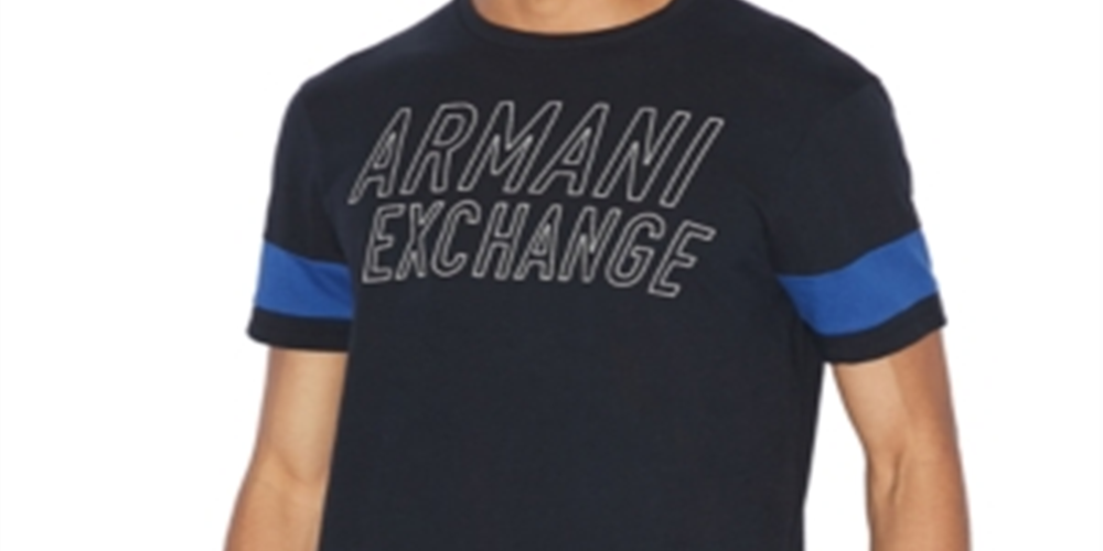 Camiseta masculina AX Armani Exchange Varsity Stencil Ax Logo com manga listrada, azul, tamanho grande