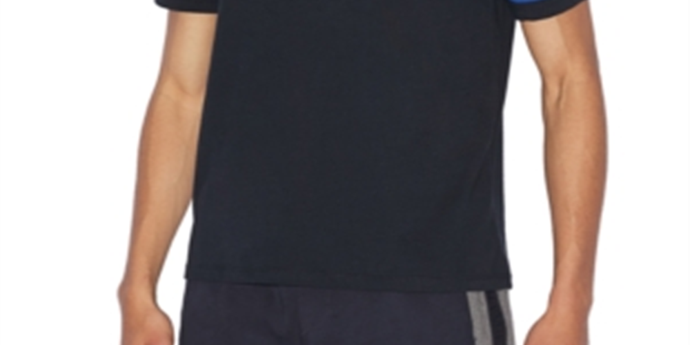 Camiseta masculina AX Armani Exchange Varsity Stencil Ax Logo com manga listrada, azul, tamanho grande