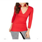 INC Camiseta feminina lisa com manga 3/4 e decote em V, vermelha, tamanho pequeno G