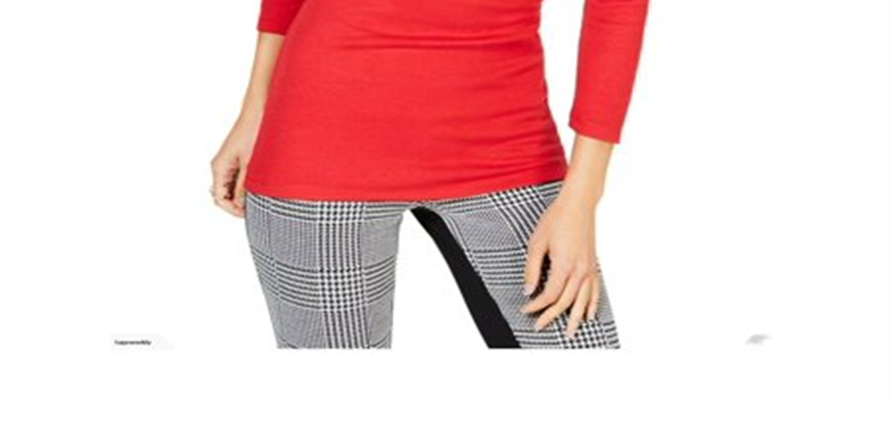 INC Camiseta feminina lisa com manga 3/4 e decote em V, vermelha, tamanho pequeno G