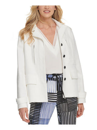 Jaqueta feminina DKNY com botões frontais, utilitária, tamanho grande, cor marfim