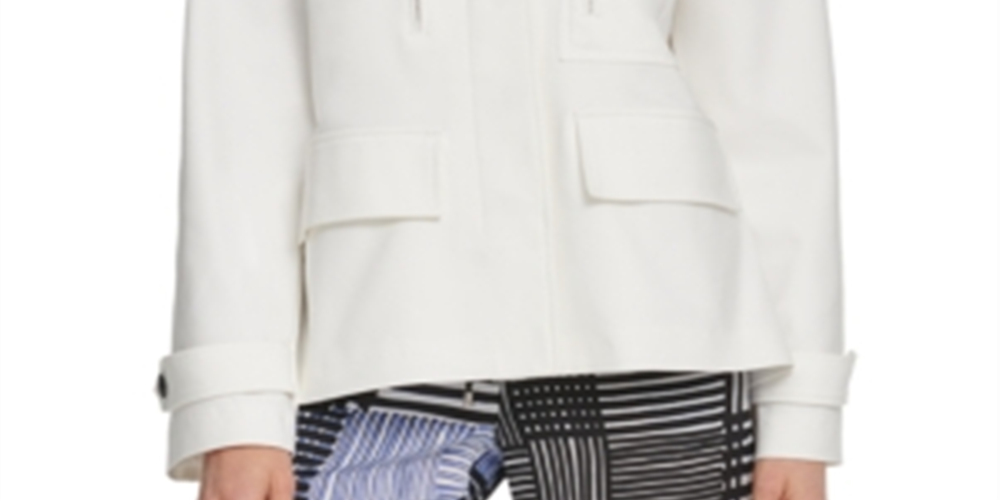 Jaqueta feminina DKNY com botões frontais, utilitária, tamanho grande, cor marfim