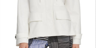 Jaqueta feminina DKNY com botões frontais, utilitária, tamanho grande, cor marfim
