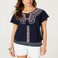 Blusa camponesa bordada feminina Style &amp; Co, azul, tamanho XS