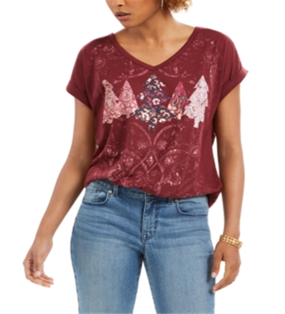 Blusa feminina com estampa de árvore Style &amp; Co, tamanho vinho, pequena, P