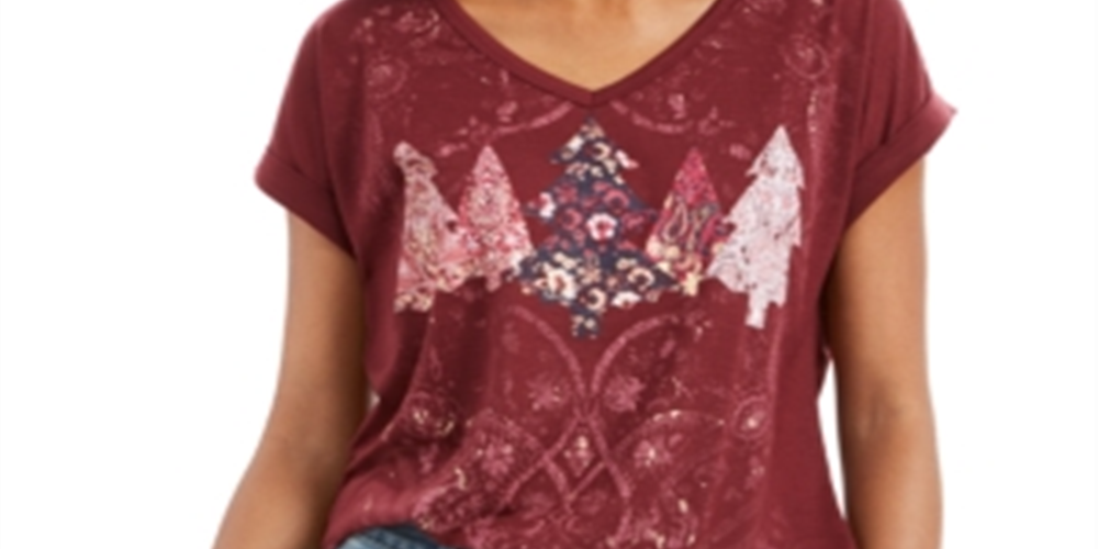 Blusa feminina com estampa de árvore Style &amp; Co, tamanho vinho, pequena, P