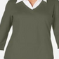 Blusa de algodão com aparência em camadas feminina Karen Scott, verde, tamanho P