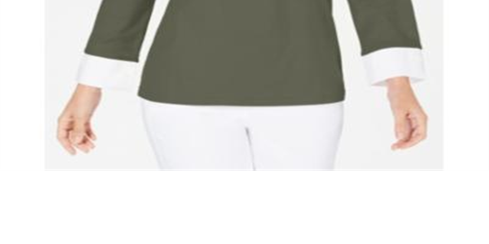 Blusa de algodão com aparência em camadas feminina Karen Scott, verde, tamanho P